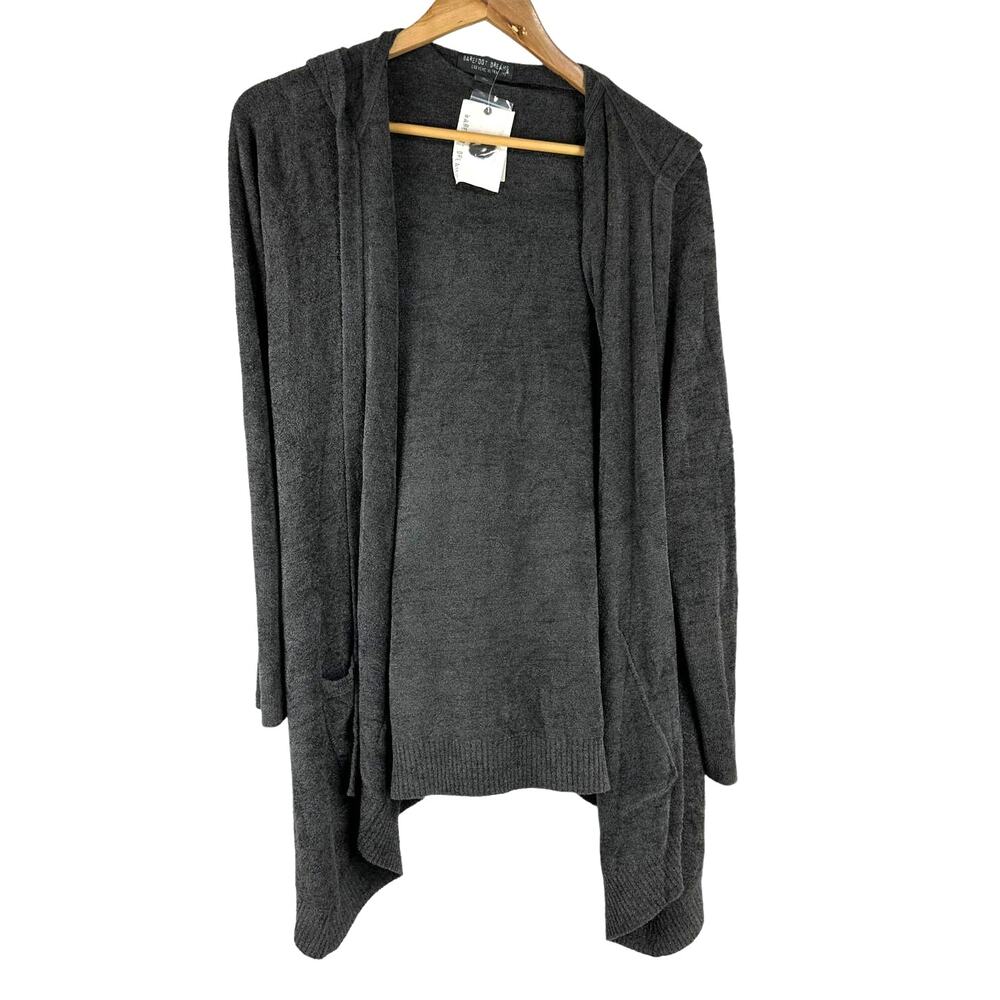 Barefoot Dreams NWT CozyChic Ultra Lite Hooded Cardigan Dark Gray Size Small